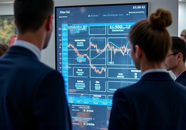 Team collaborating on financial software interface